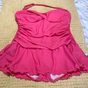 Always for me swimsuit with attached skirt. Pink/coral color.